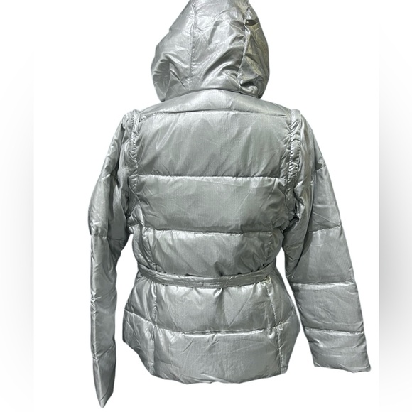 Andrew Marc Silver Puffer Jacket with Faux Fur Hood - Picture 3 of 16